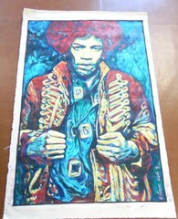 New York Street Artist Reyaz Nadi Oil on Canvas Jimi Hendrix Painting Unframed