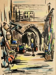 M Levy (20th Century) Beautiful Post-Impressionism Watercolor Painting