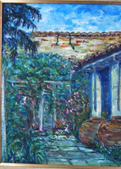 Original Hecto Vidal Oil Painting Tinajones, Colonial Patio Camaguey, Cuba 20×16