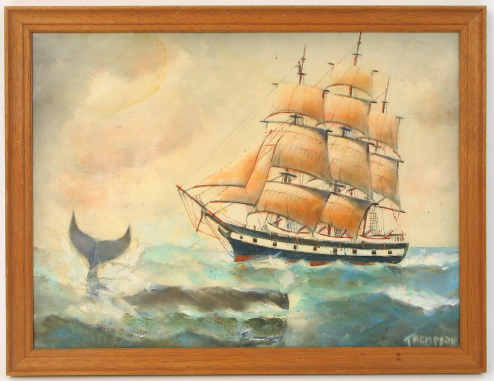 SUPERB ELLERY THOMPSON PAINTING CHARLES MORGAN MYSTIC CT WHALING NAUTICAL RARE !