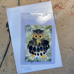 Edmund the Lantern Lighter ACEO Original Painting Owl Art Card 2.5×3.5 OOAK