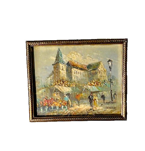 PARIS STREET Oil on canvas 11″ x 9″ including frame signed Burnett