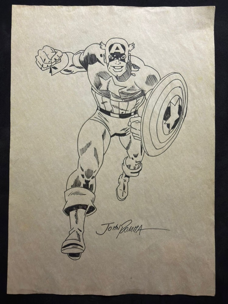 JOHN ROMITA drawing and painting on old paper signed stamped vintage