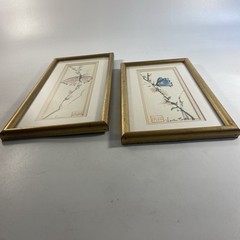 2 Verla Brown Original Watercolor Painting Signed Asian Style Butterfly Framed