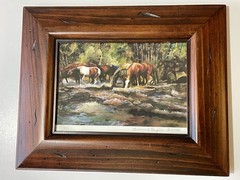 Susanne Engle Signed Horse Print Horses Crossing a Stream Watercolor Ltd Ed 9×11