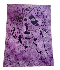 Abstract Expressionist Purple Face Painting Signed Willie Modern Art on Board