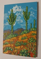 Framed Arizona Landscape Saguaro Cacti Desert Mountain 4×6 Oil Painting Original