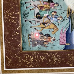 Rare Rajasthani Indian Royal Safari Procession Hand Painted Gold On Paper