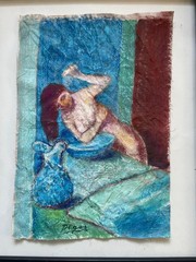 Edgar Degas Original Painting Drawing Canvas Nude Woman Bathing Oil Pastel E25