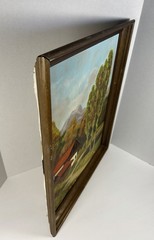 VTG Original Oil Painting Signed European Countryside Trees Cottage 22.5″x18.5″