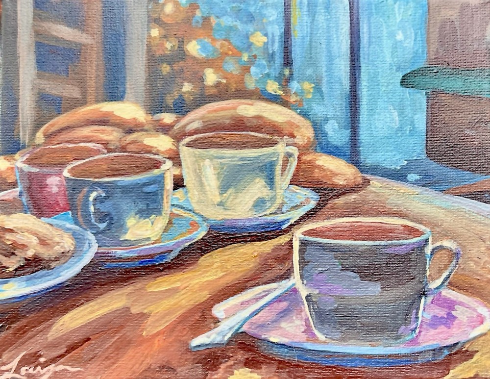 “Local” Original 8×10 Acrylic On Canvas- Colorful Coffee Still Life Painting