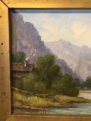 Antique 1896 German Julie Neher Signed Oil Painting Swiss Alps Lake Lucerne