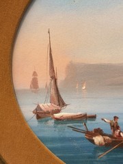 C1900 Italian Neapolitan School Gouache Painting. Mt. Vesuvius. Bay Of Naples