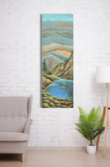 Gentle mountain landscape in pastel shades oil painting 30×90 cm painting on canvas