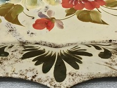 Vintage Handpainted Large Cream Tea Tray Flowers Rusty Folk Art Tole Cottagecore