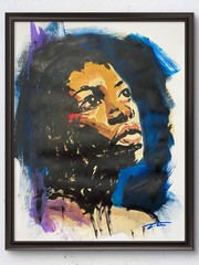 Black Lady Abstract Expressionist Dark Blue Acrylic Original Art 14×11 Paper