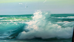 H. Gailey Original Oil Painting Seascape Ocean Waves 30″x26″ Wood Framed Artwork