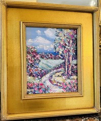 KADLIC Original Oil Painting Modern Abstract Landscape Impasto Gold Gilt Frame