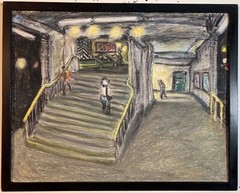 8TH STREET STAIRWAY Original OIL Painting Arthur Robins NHYC Subway Cityscape