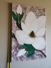 Handmade Painting Acrylic Wood Frame 24x16x0.5in Art Decor Flowers Magnolia