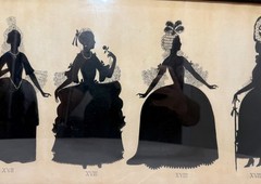 Large antique 1800’s Victorian fashion lady original silhouette art ink drawing