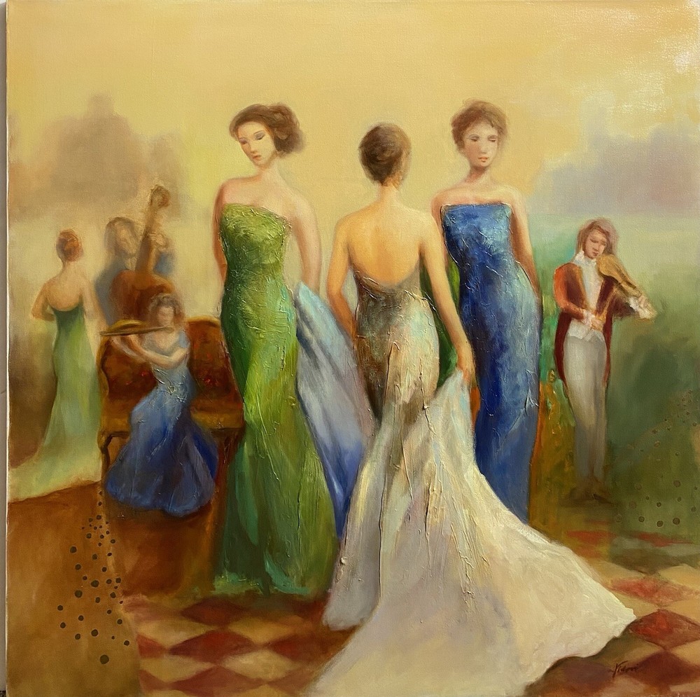 I vidovic(Mlinar): Spring Sonata, original Oil On Canvas Size 40 X 40 ￼signed