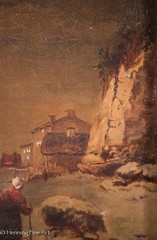 RARE Eberhard Fiebig Oil Painting on Canvas of Coastal Town & Sunset! NICE!
