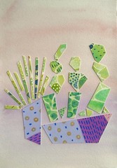 Succulent abstract watercolor paper collage original modern art