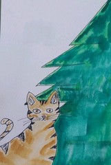 GAT Original Impressionist Painting 6×9 Inches Watercolor Tree Cat Kitten Art