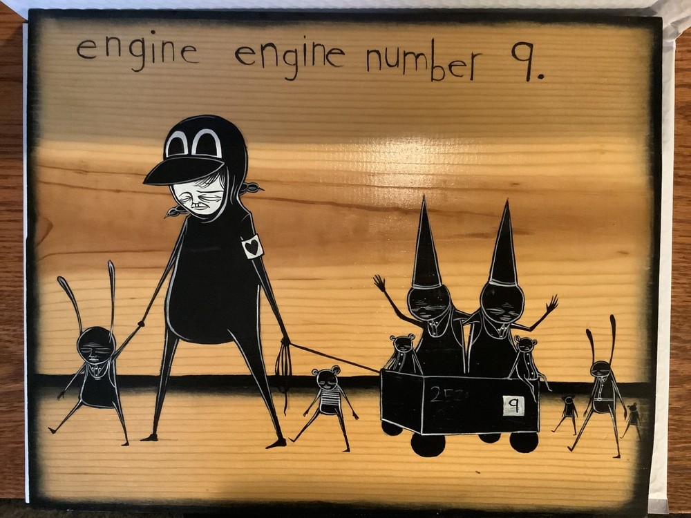Walt Hall Mixed Media on Wood Art “Engine Engine Number 9” Signed 2016