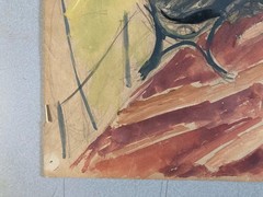 Gouache Painting 1930 Park Bench Cubism Cubist Elisabeth Ronget Antique