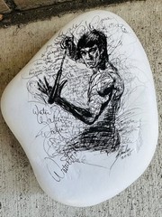 Art Painting “Bruce Lee” Sketched On A Large “rock” Waterproof