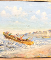 OSWALDO MONCAYO (1923-1984) Miniature Painting – Fishermen/Rowboat