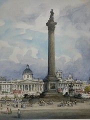 Vintage GEOFFREY JENKINSON ‚Trafalgar Square‘ LONDON City Architecture PAINTING