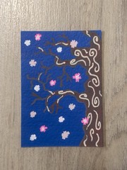 ACEO Watercolor Paper Acrylic Painting Original Art Floral Title Sakura Tree.