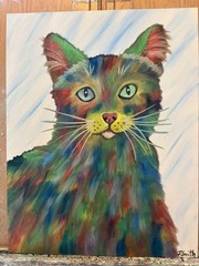 Original oil painting 11 x 14 inches beautiful colorful abstract cat