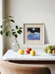 Full Moon Over Mountain Contemporary Expressionist Original Watercolor 8×8