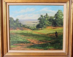 Original Oil Painting Landscape Sunlight & Shadows M. Wise Signed Gold Frame Lg