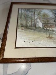 Watercolor House Painting Nature Woods Scene Artist Emilia Little Wooden Frame