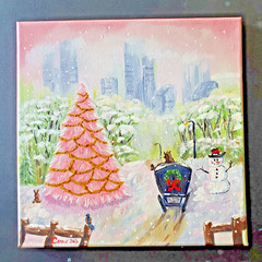 Original Acrylic Painting Pink Christmas Tree Ride Through the Park 12×12″