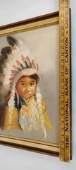 Lil Chief Oil on Canvas Signed L Williams Native American Boy 23×19 Original MCM