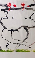 Elephant Drawing Art Bow Rose Home Wall Decor Acrylic Paint on Paper No.#009