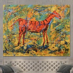 Pollock/Richter style horse equestrian petroglyph, 81” X 62”(6ft 9in)Abstract