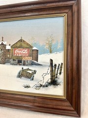 Vintage Coca Cola Farm / Barn scenery 12.25″×10.25″. D. Baxter artist Framed