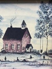 Framed Watercolor Pen Ink Painting Signed by Artist M Frey