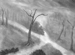 Black and White Landscape Trees Forest Path 5×7 Print of Traditional Painting