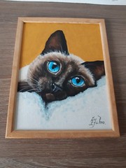 Siamese Cat Oil Painting Blue Eyes Art Original Pet Portrait Cat Lover Gif 7×9