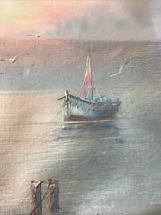 (2)Orig John Luini Oil On Canvas 20×15 Painting New England Fishing Harbor Scene