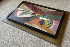 Vintage MCM Abstract Shapes Oil Painting Modern Wall Art Schultz Mid Century 50s