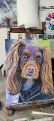 Original Painting Expressive 14 x 11 Spaniel Dog Acrylic on Canvas